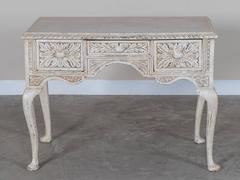 Antique English Queen Anne Style Carved and Painted Oak Side Table, circa 1850