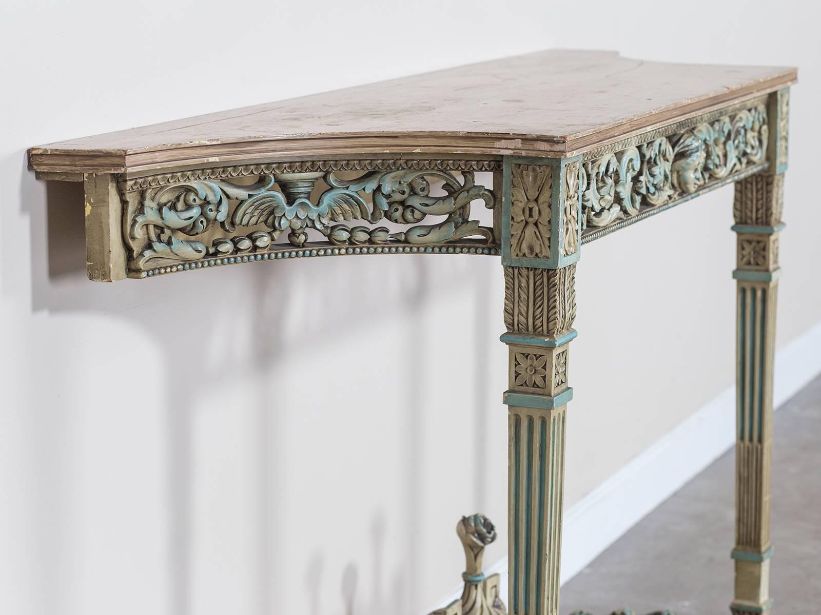 Wood Antique French Louis XVI Neoclassical Painted Console Table, circa 1890