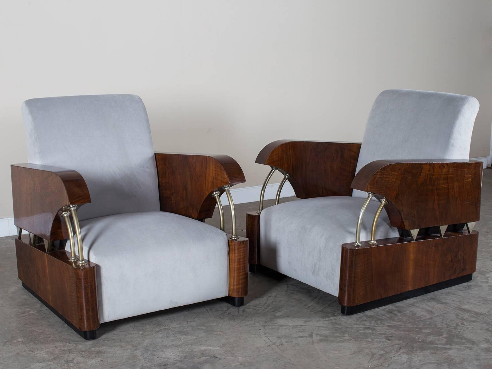 Receive our new selections direct from 1stdibs by email each week. Please click Follow Dealer below and see them first!

A pair of sensational vintage French Art Deco period walnut and metal armchairs circa 1930. Their unique appearance is
