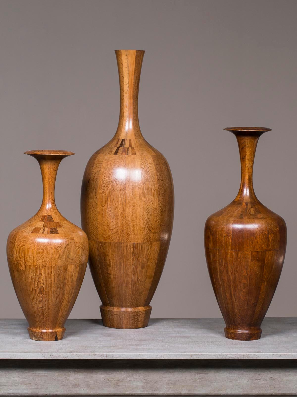 Collection of Three Art Deco Timber Vases, De Coene Frères, Belgian circa 1940 5
