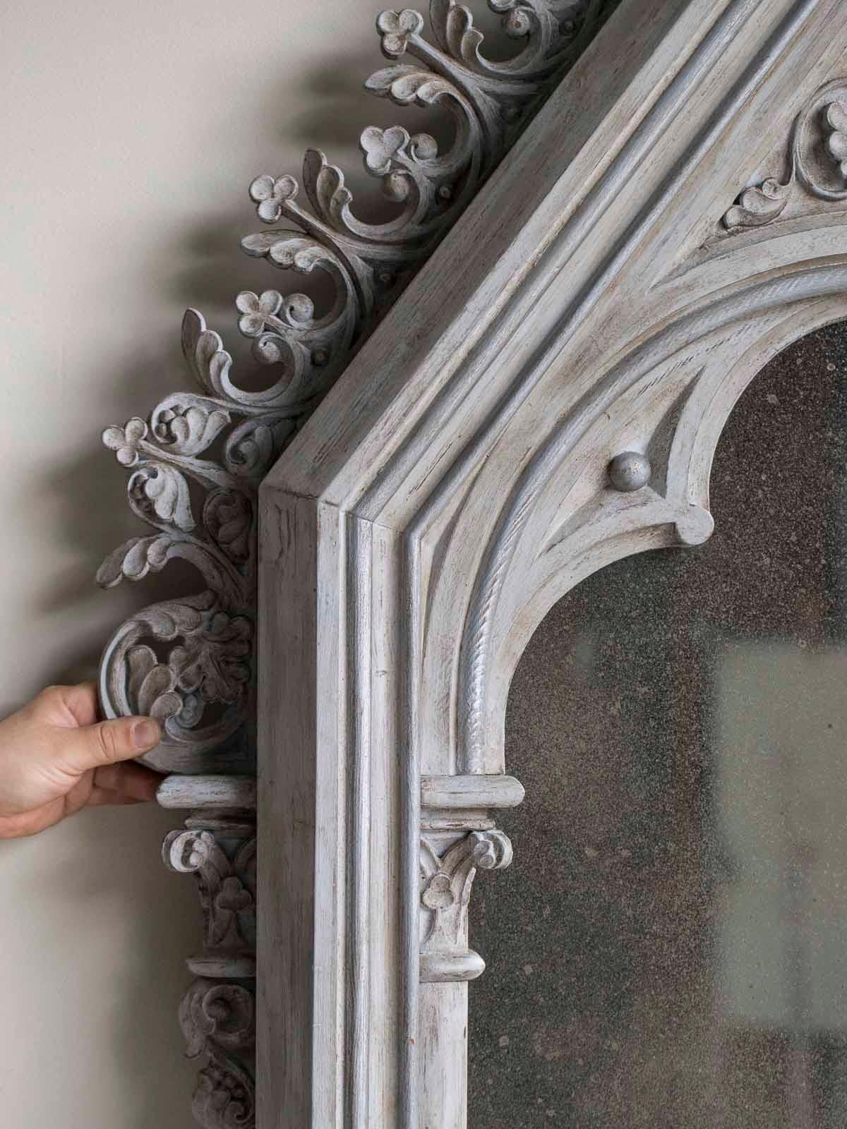 Tall Antique German Painted Mirror circa 1820 Enclosing an Antiqued Mirror In Excellent Condition In Houston, TX