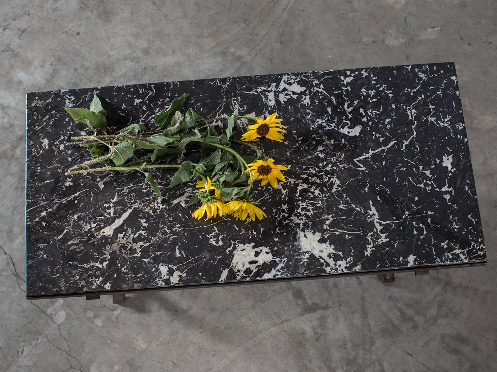 Vintage French Art Nouveau Iron and Marble Coffee Table, circa 1920 2