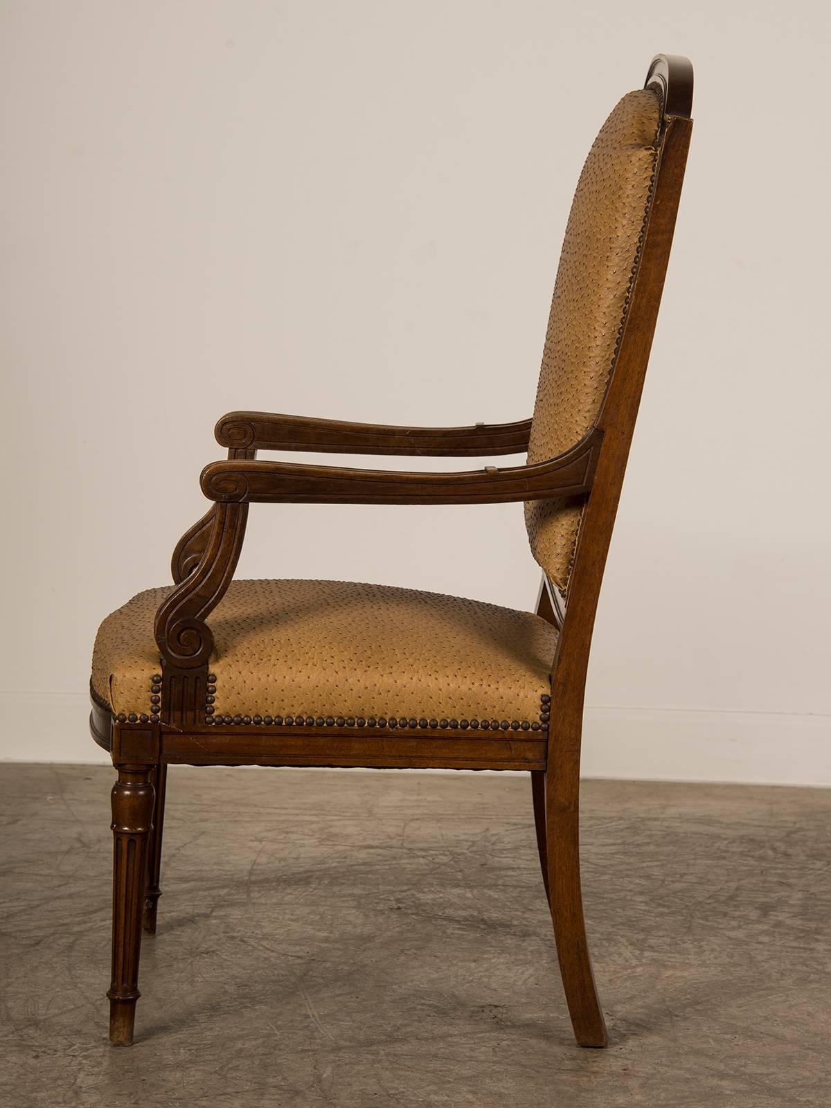 Mid-19th Century Large Antique French Louis XVI Style Walnut Fauteuil, circa 1860 For Sale