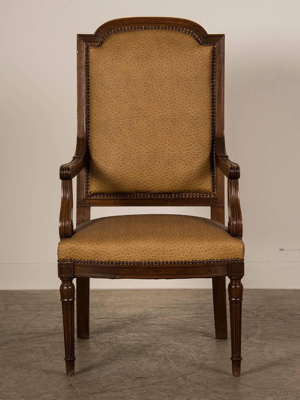 Large Antique French Louis XVI Style Walnut Fauteuil, circa 1860 In Excellent Condition For Sale In Houston, TX