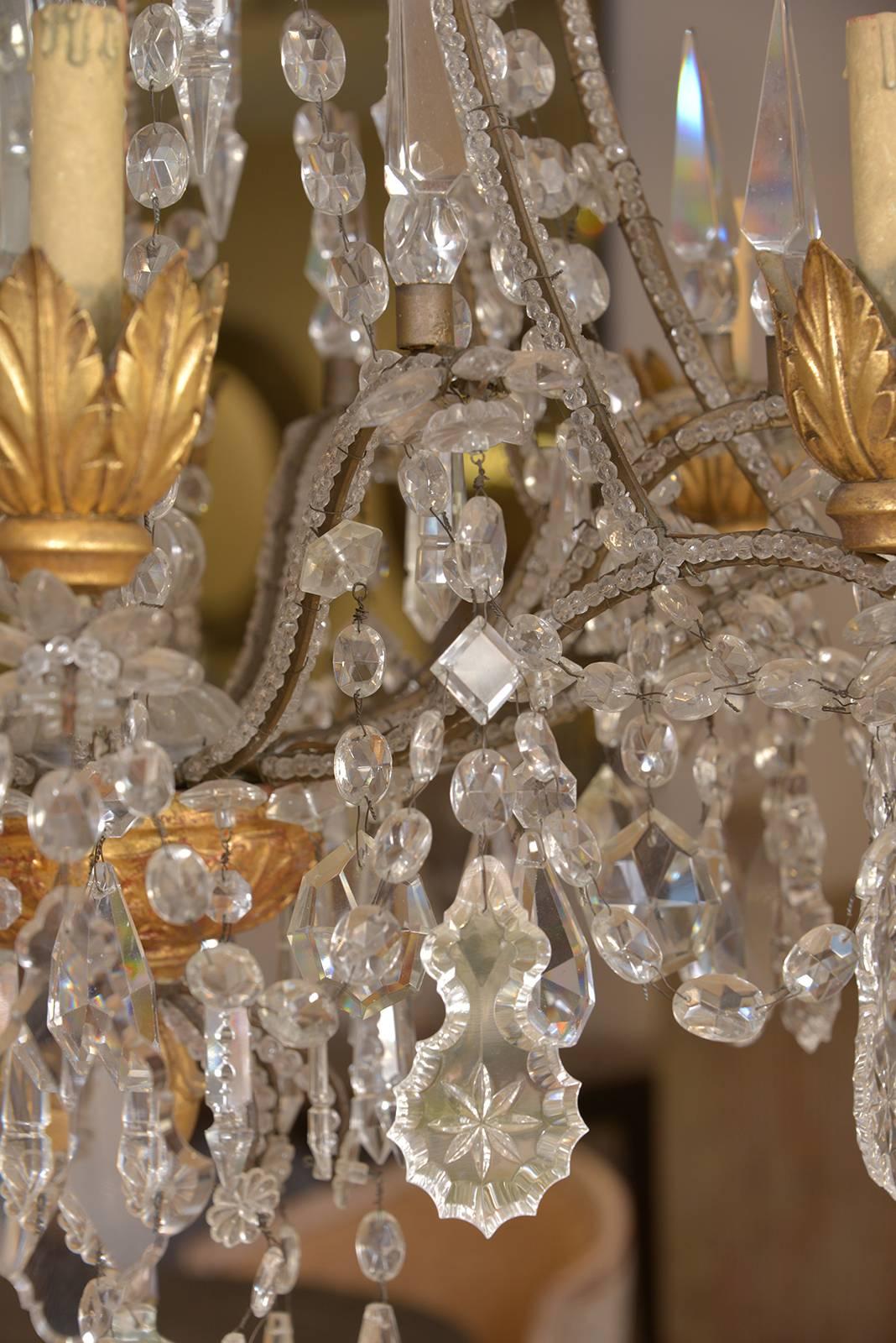 Italian Crystal and Wood Chandelier In Excellent Condition In Houston, TX