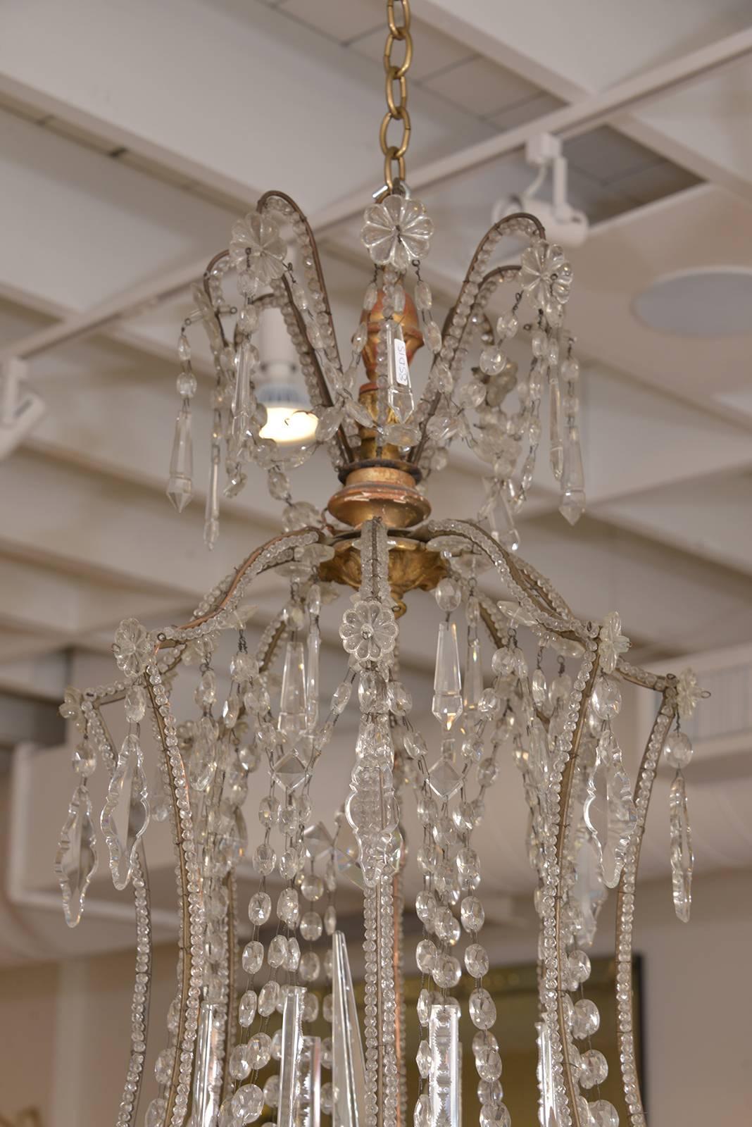 19th Century Italian Crystal and Wood Chandelier