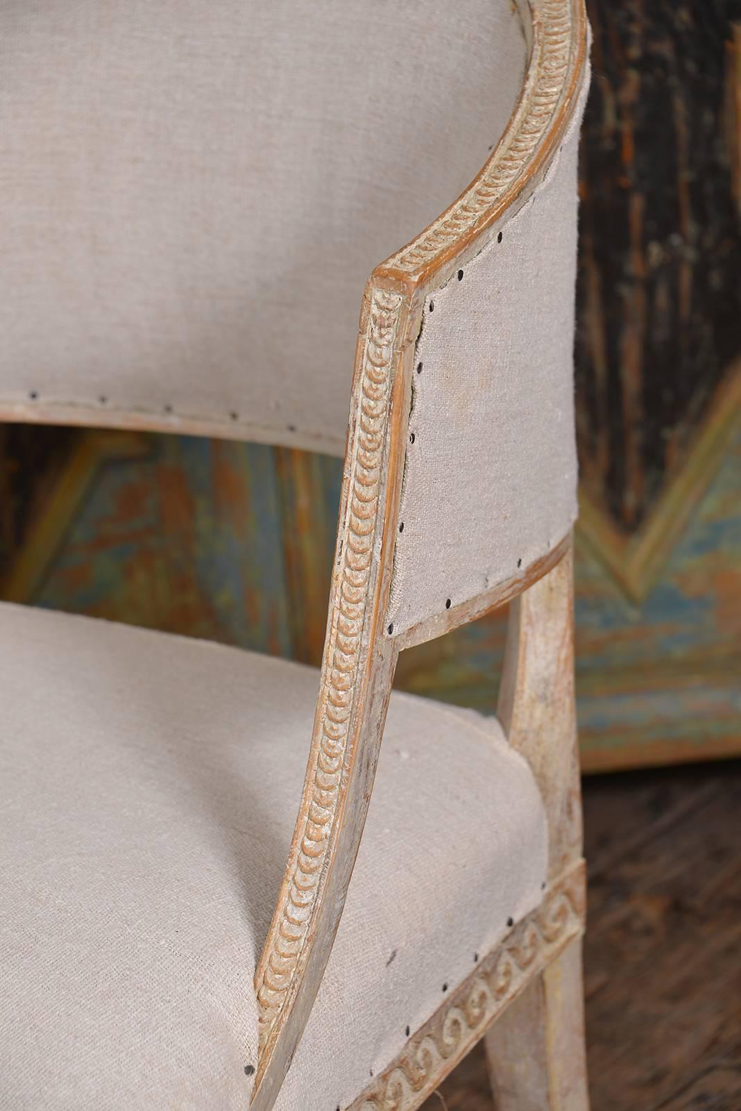 Single Swedish barrel back chair, Gustavian period, original painted finish.