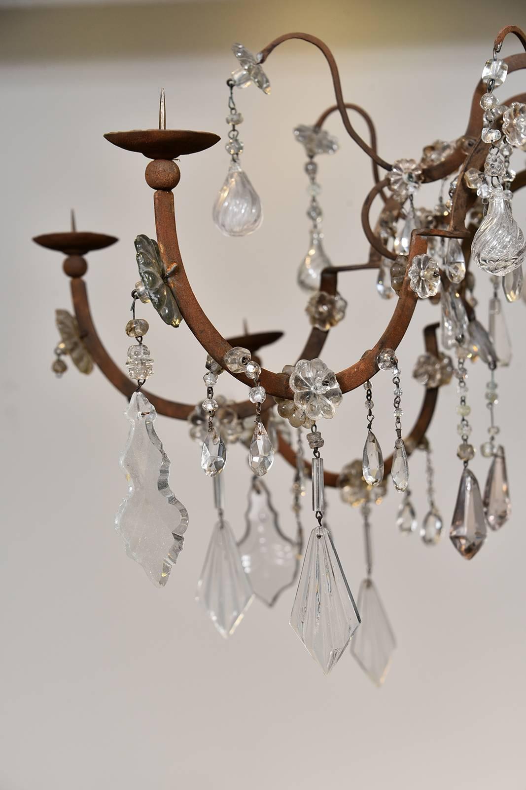 Elegant 19th century crystal and iron Italian Piedmontese chandelier.