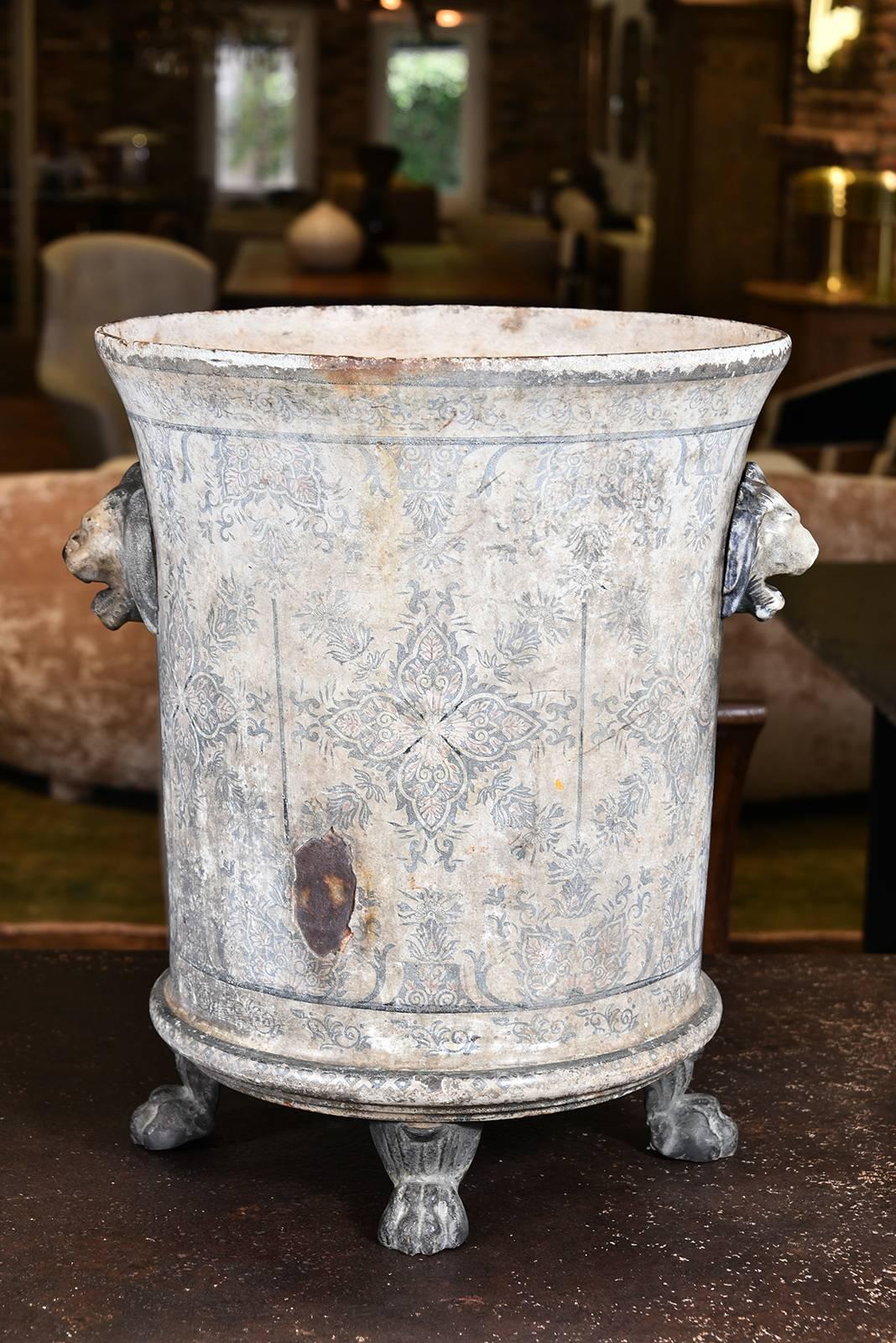 Fabulous and rare pair of large 19th century Rouen enamel cast iron Jardinieres.