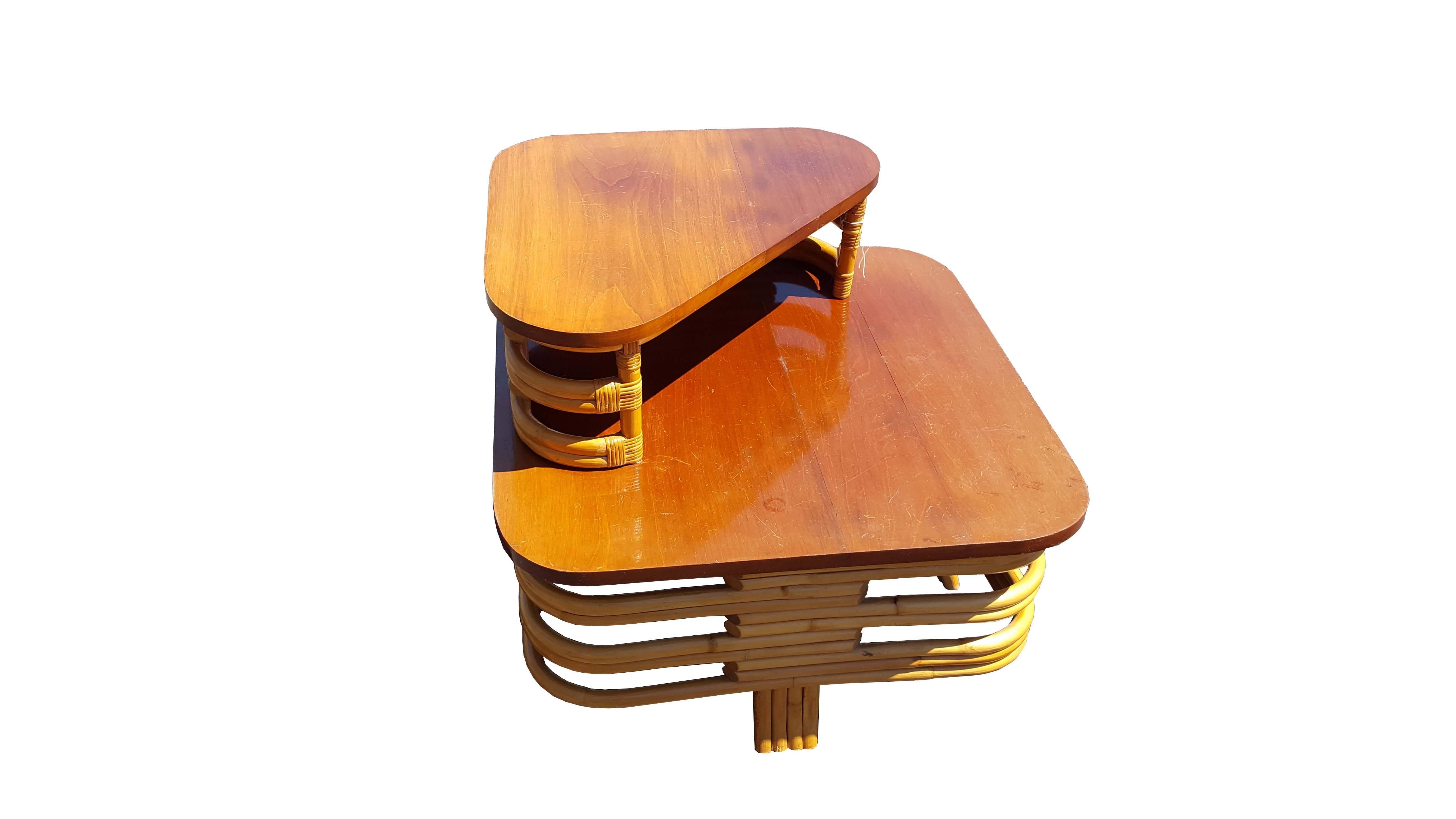 Mid-Century Modern Paul Frankl Style Rattan Corner Table  SALE