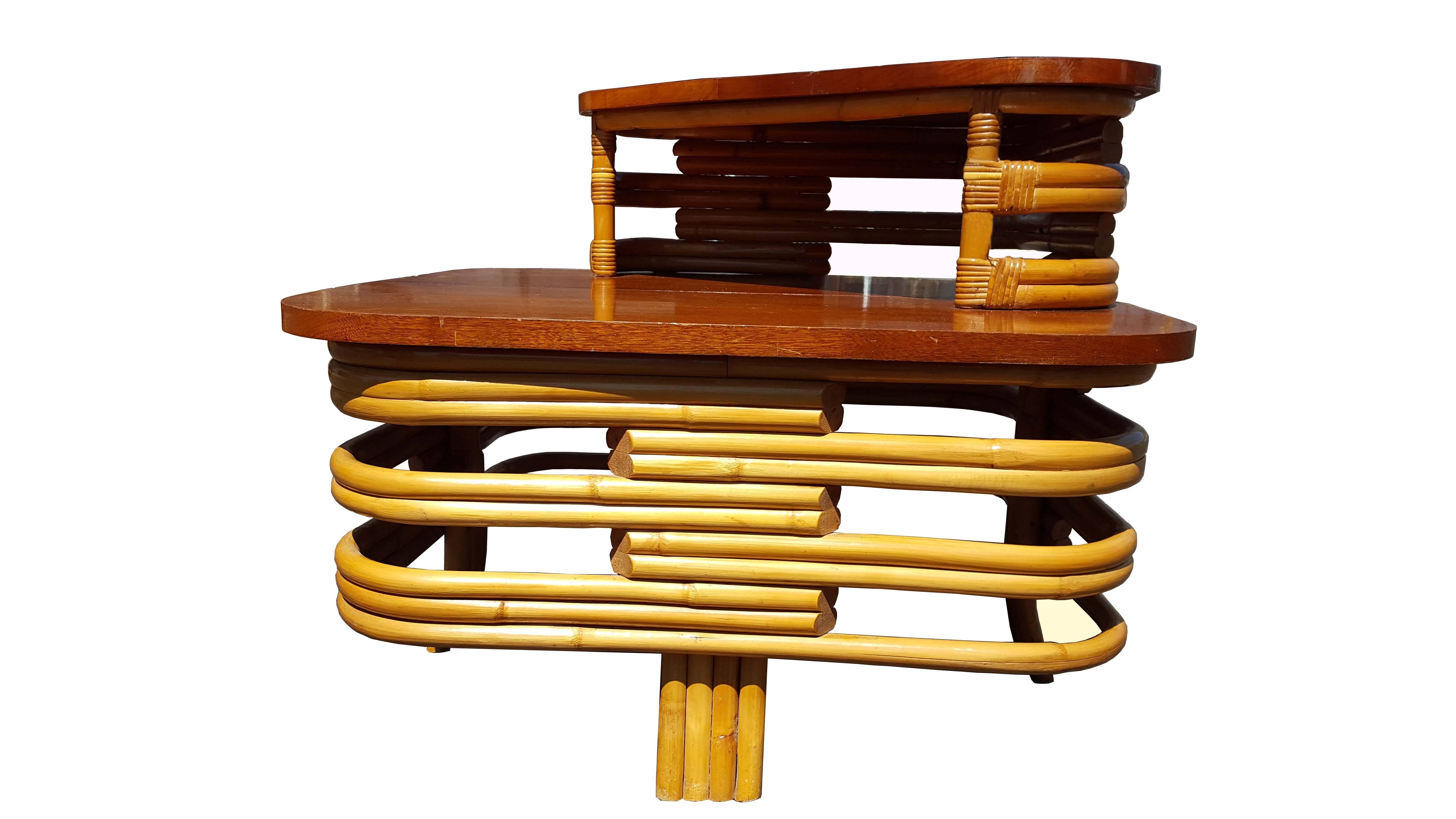 Asian Paul Frankl Style Rattan Corner Table  SALE