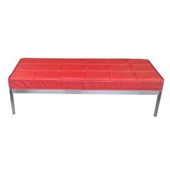 Florence Knoll Style Leather Chrome Bench