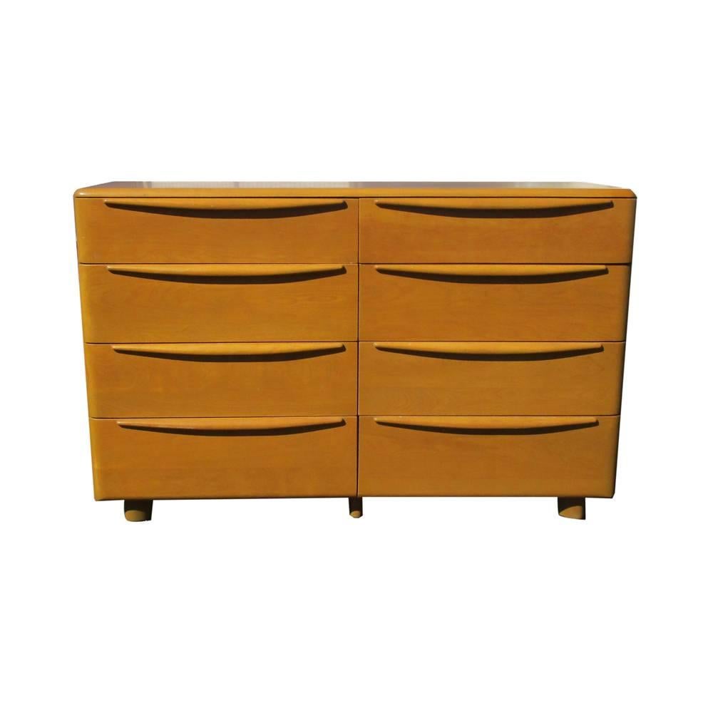 Wheat encore double dresser by Heywood Wakefield.
 1950s.
 
Solid birch large eight-drawer dresser.