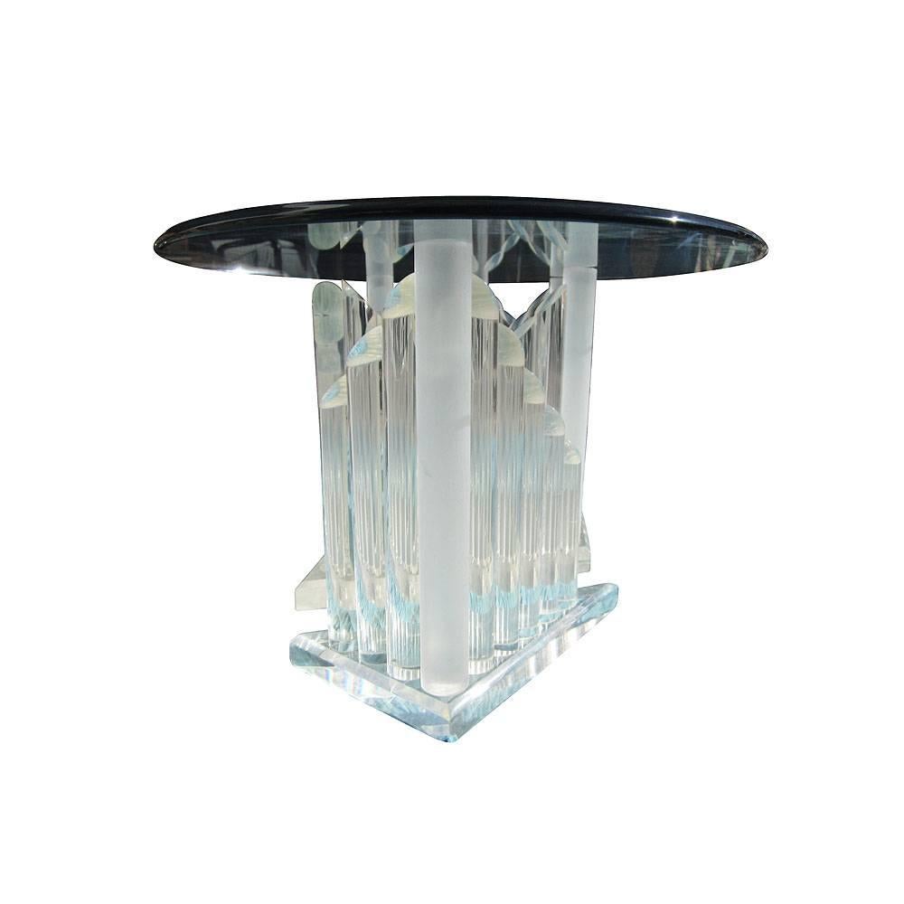 Modern Vintage Oval Glass and Lucite Table For Sale