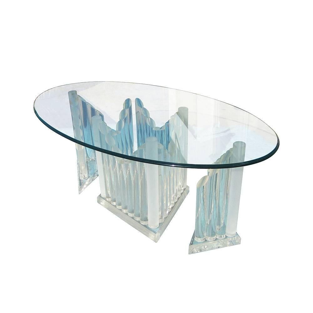 Vintage Oval Glass and Lucite Table For Sale