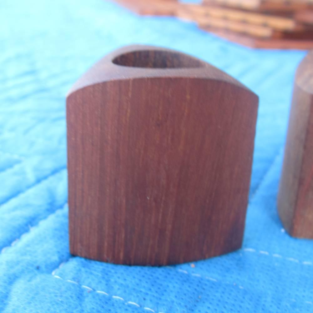 Danish Vintage Teak Lonborg Set Toothpick Holders and Egg Cups with Tray