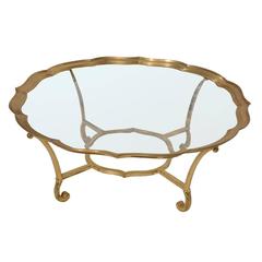 Vintage Hollywood Regency La Barge Solid Brass Glass Coffee Table