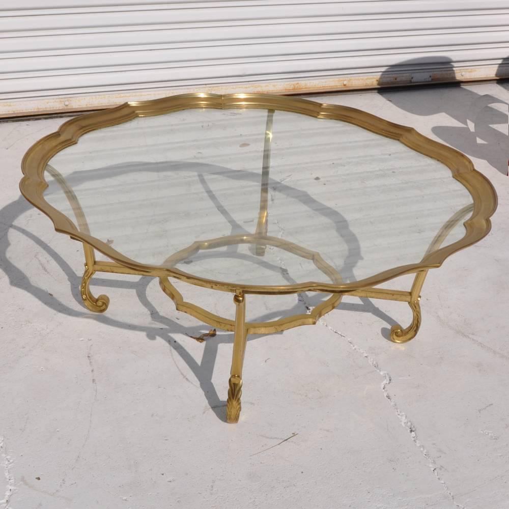 French Provincial Vintage Hollywood Regency La Barge Solid Brass Glass Coffee Table
