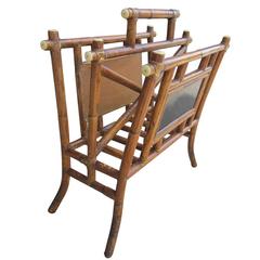 Antique 800s Eastlake Bamboo and Bone Magazine Rack