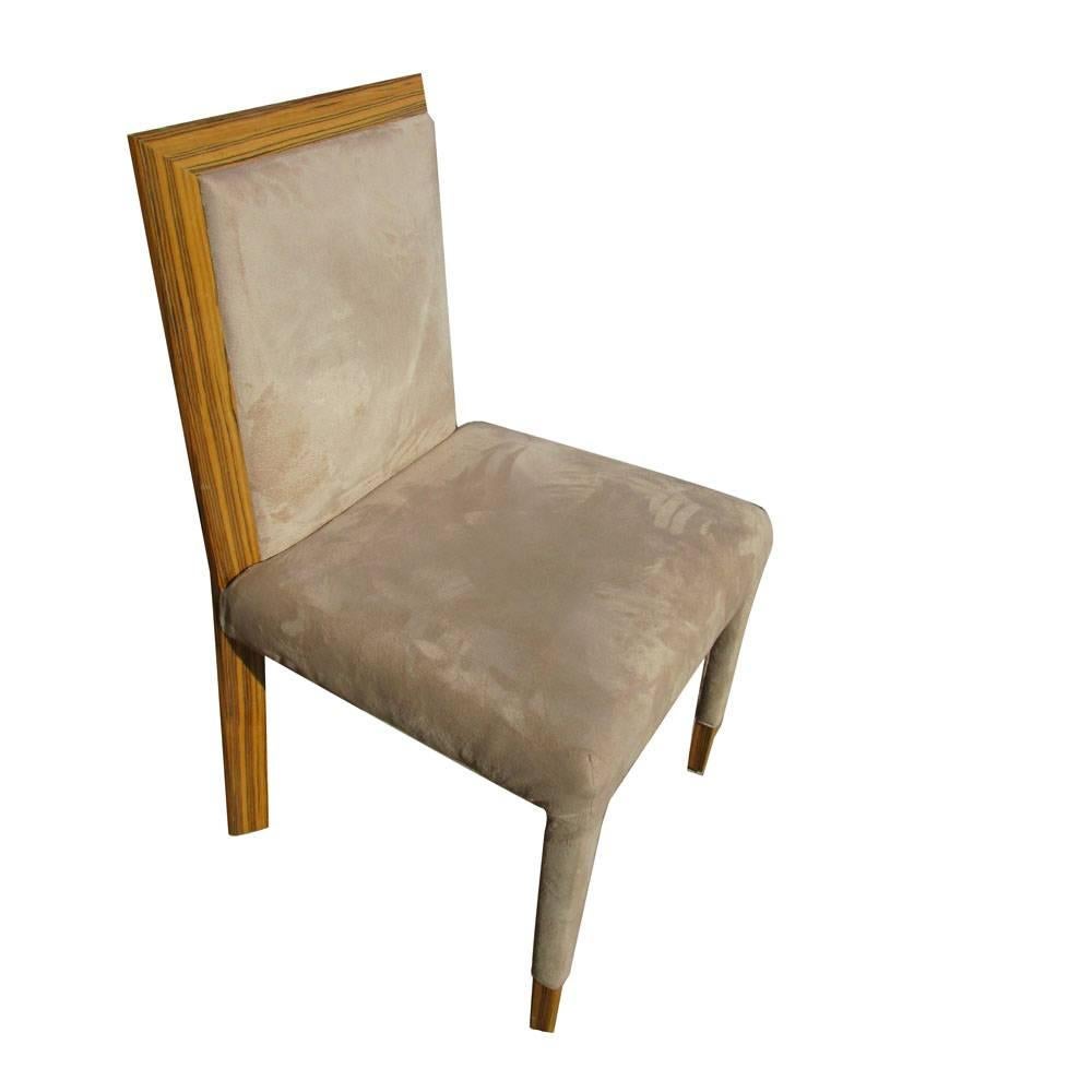 Unknown Eight Zebrawood Dining Chairs in Suede