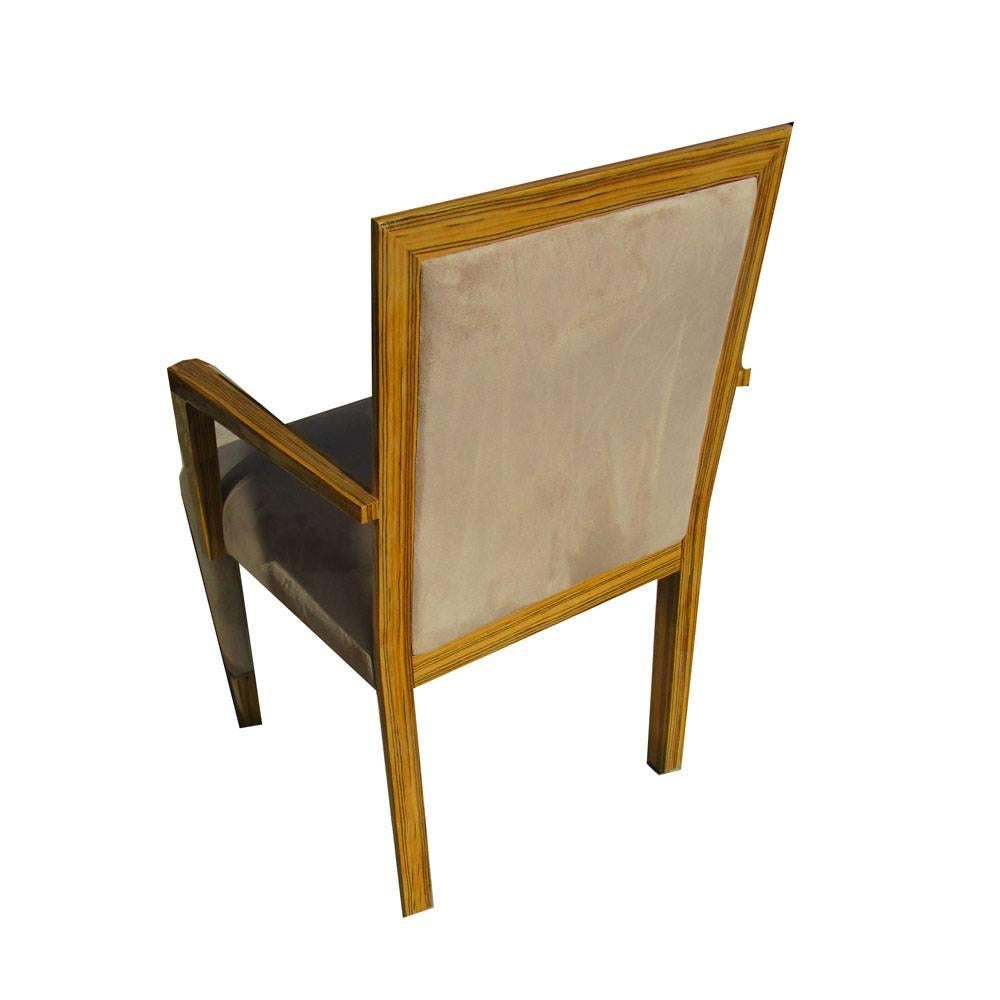 Eight Zebrawood Dining Chairs in Suede In Good Condition In Pasadena, TX