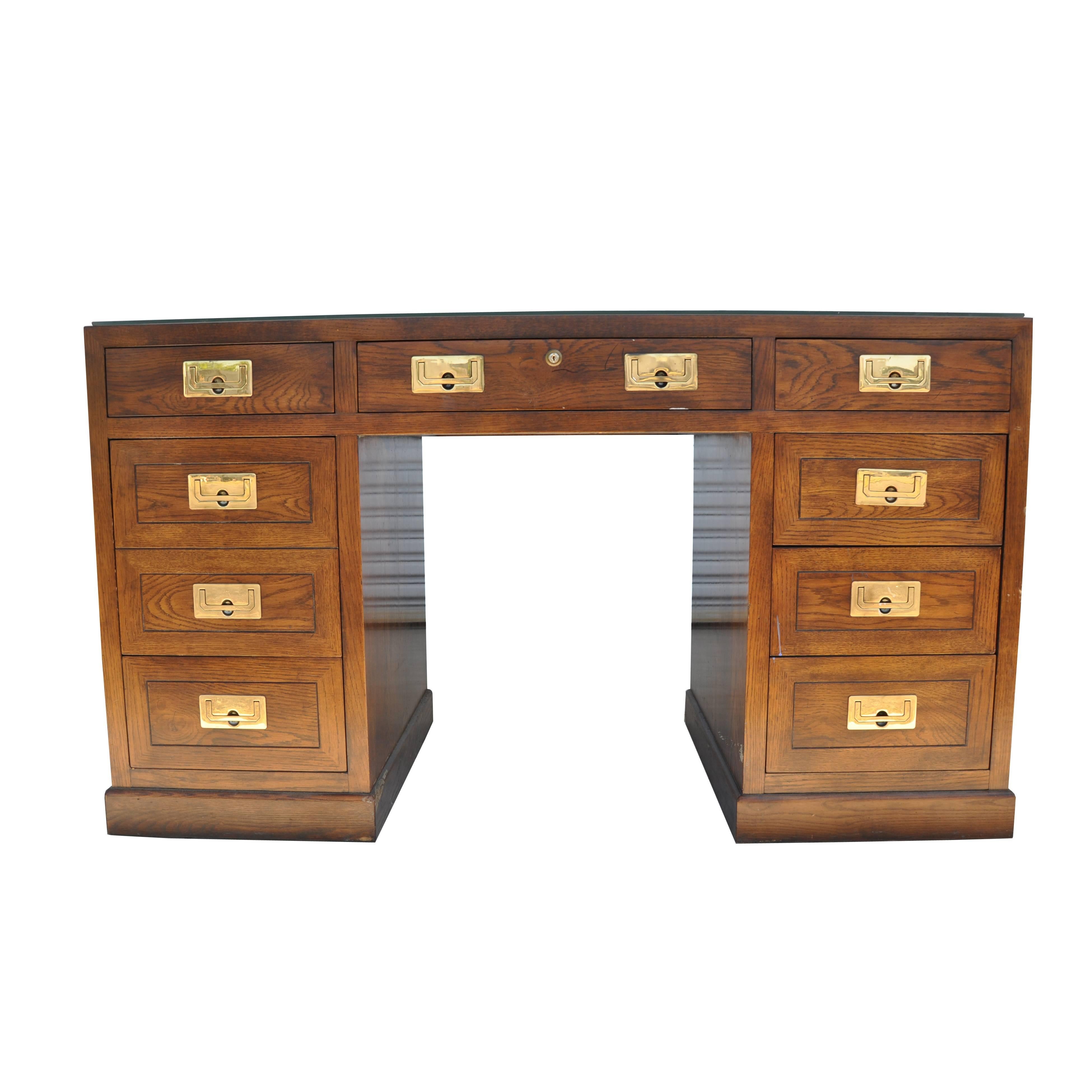 Mid-Century Modern Campaign Desk with Brass Pulls by Henredon