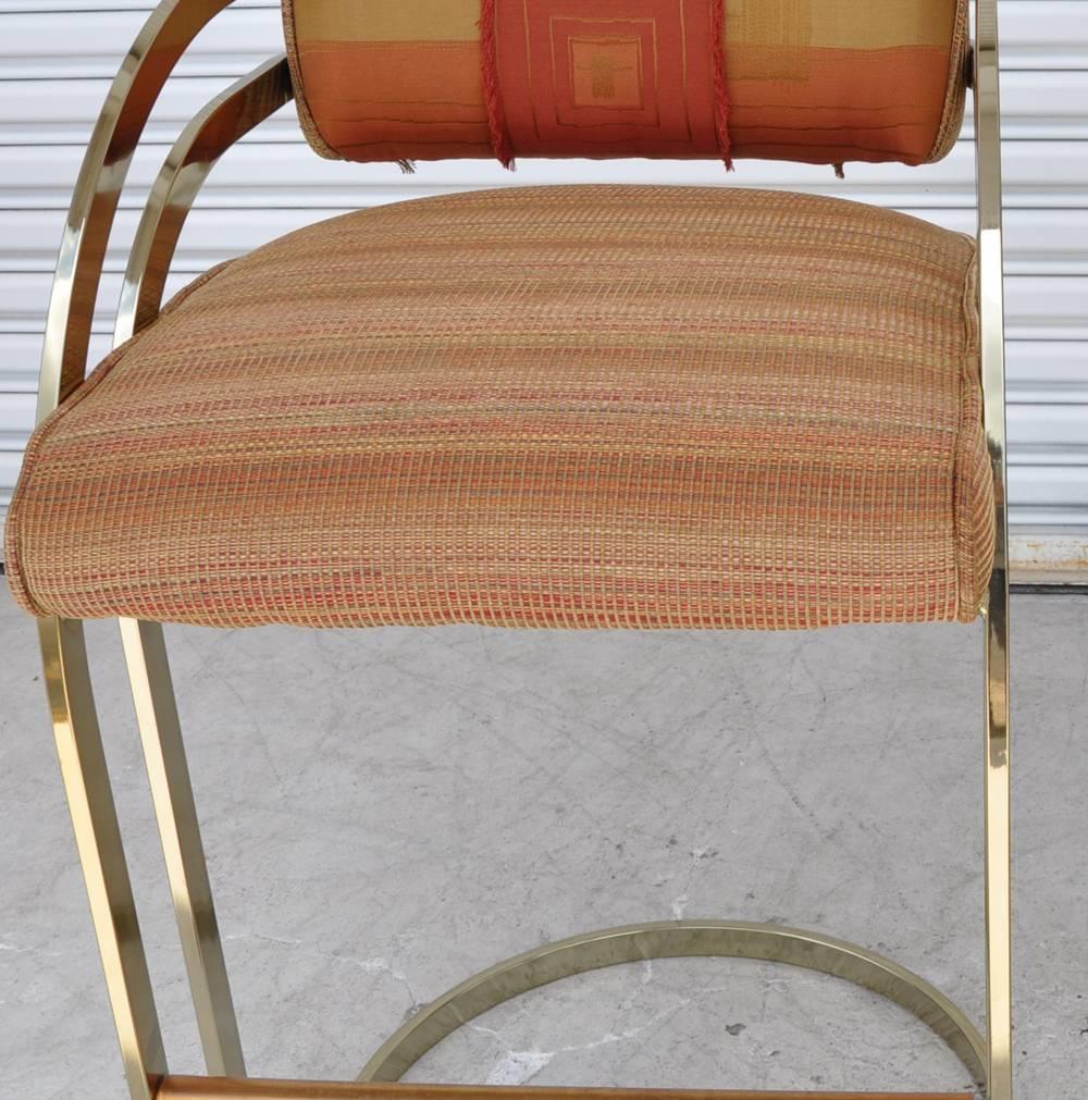 Mid-Century Modern Vintage Mid-Century Flat Bar Gold Brass Cantilever Stools Arthur Umanoff Style For Sale