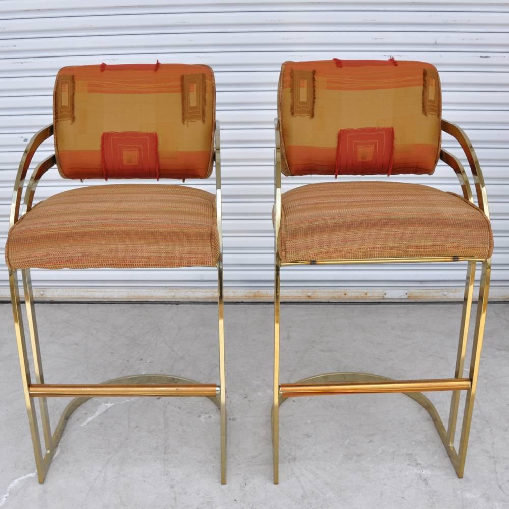 Taburetes voladizos Vintage Mid-Century Flat Bar Gold Brass Arthur Umanoff Style Moderno de mediados de siglo en venta