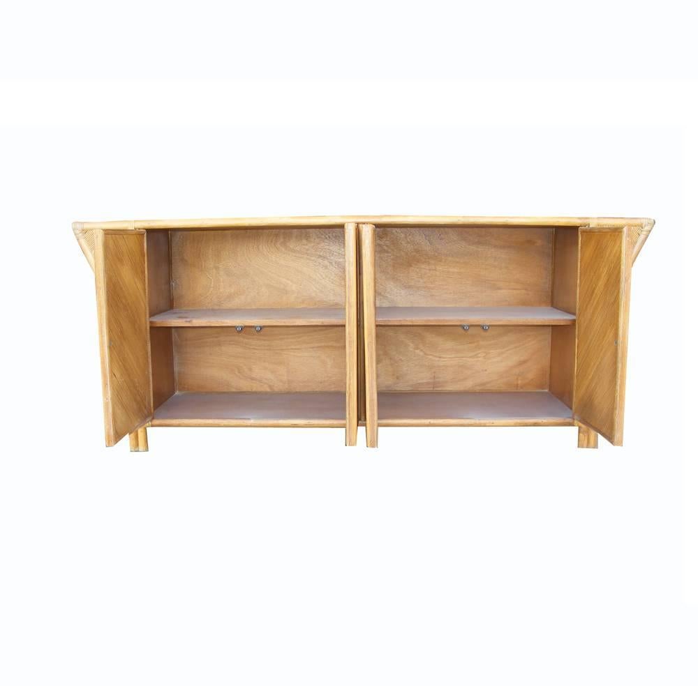 Vintage Mid-Century Baughman Style Bamboo Rattan Credenza Cabinet In Good Condition In Pasadena, TX