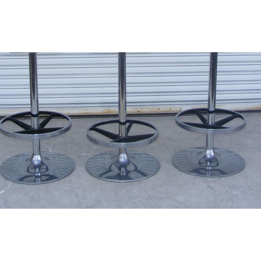 Three Modern Lucite Chrome and Vinyl Stools H Studios  In Good Condition In Pasadena, TX