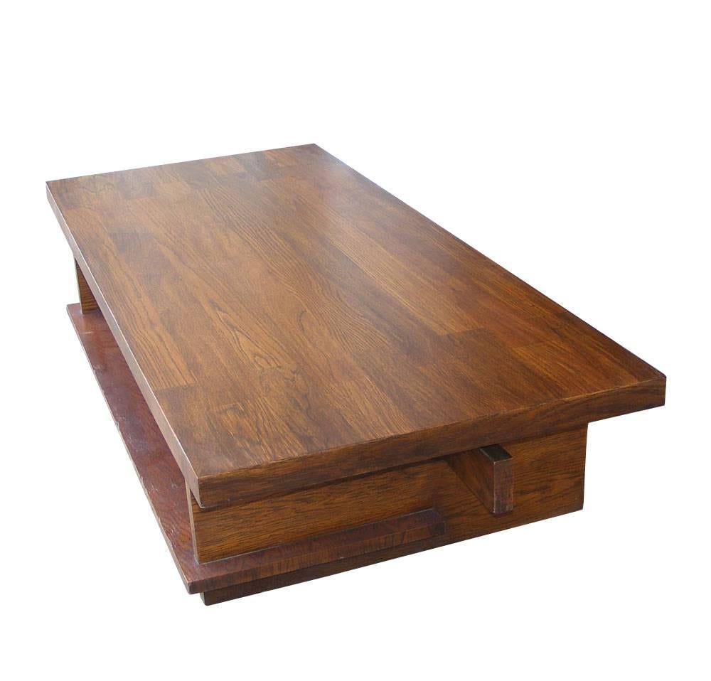 American Lane Mid-Century Plank Walnut Trestle Coffee Table