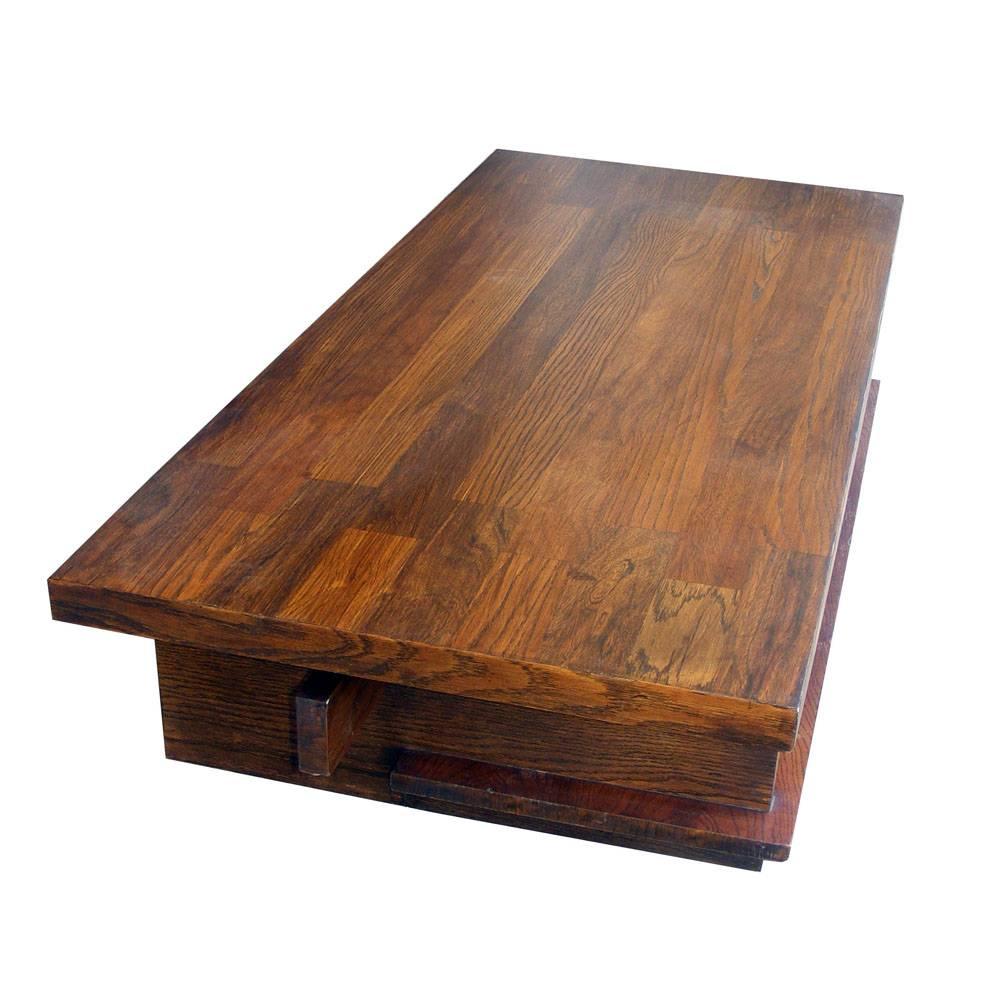 Lane Mid-Century Plank Walnut Trestle Coffee Table In Good Condition In Pasadena, TX