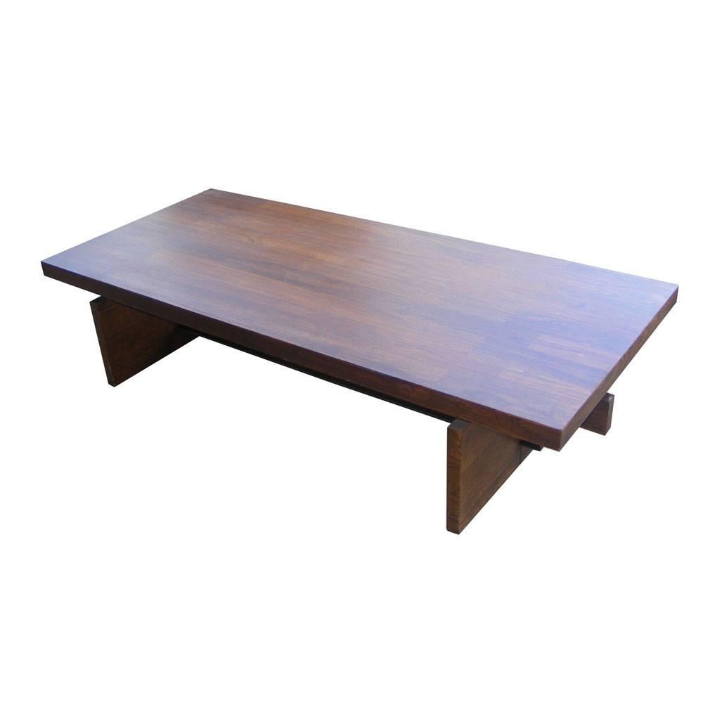 Mid-Century Modern Lane Mid-Century Plank Walnut Trestle Coffee Table