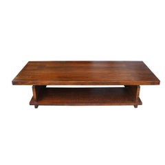 Lane Mid-Century Plank Walnut Trestle Coffee Table