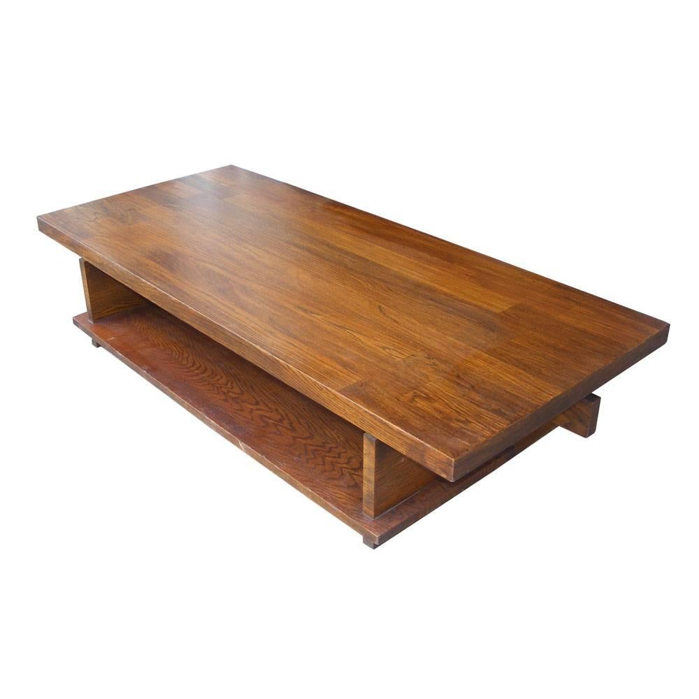 Lane Mid-Century Plank Walnut Trestle Coffee Table