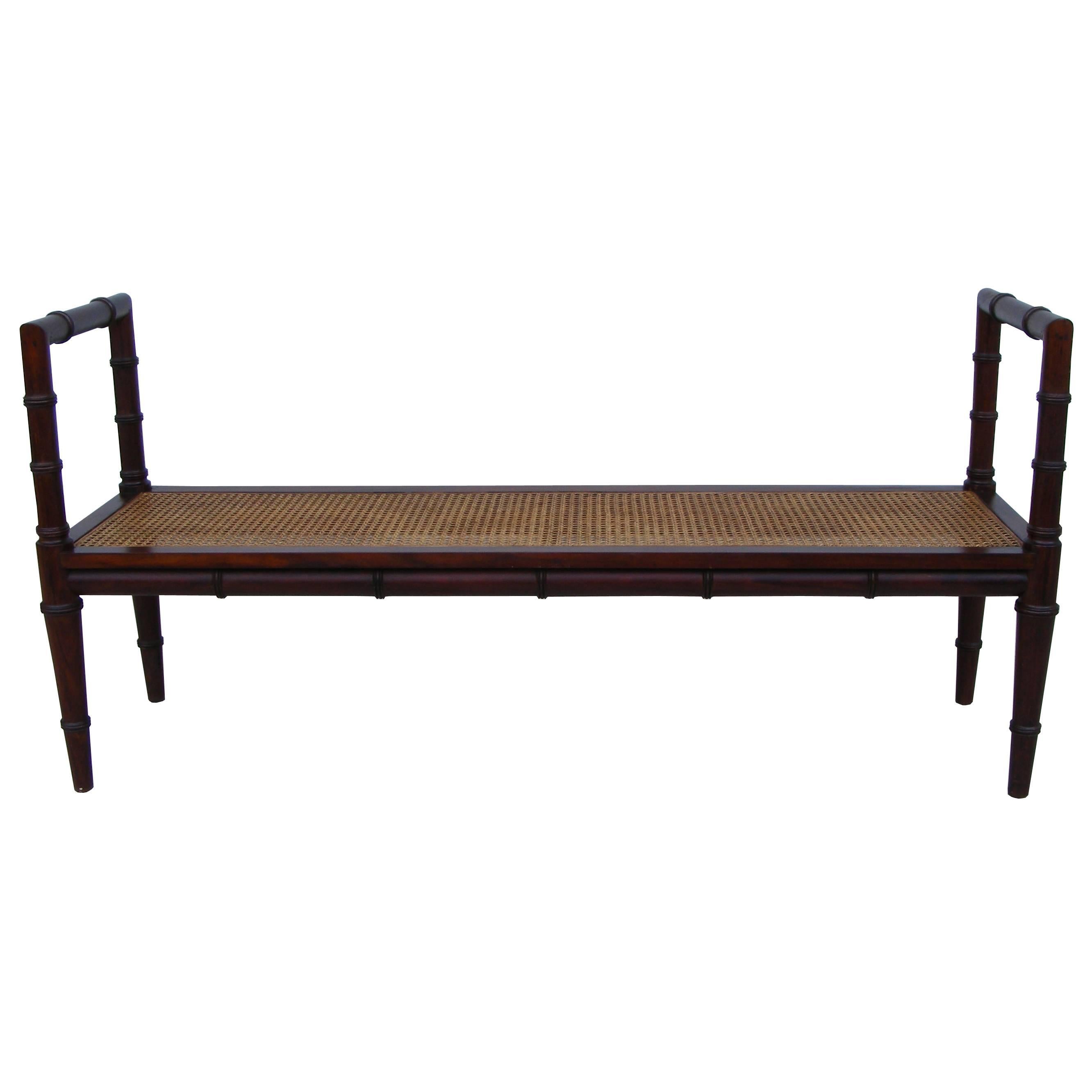 Vintage Midcentury Chin Hua Cane Rosewood Bench

Stunning Hollywood Regency style bench 
Restored with faux bamboo details 