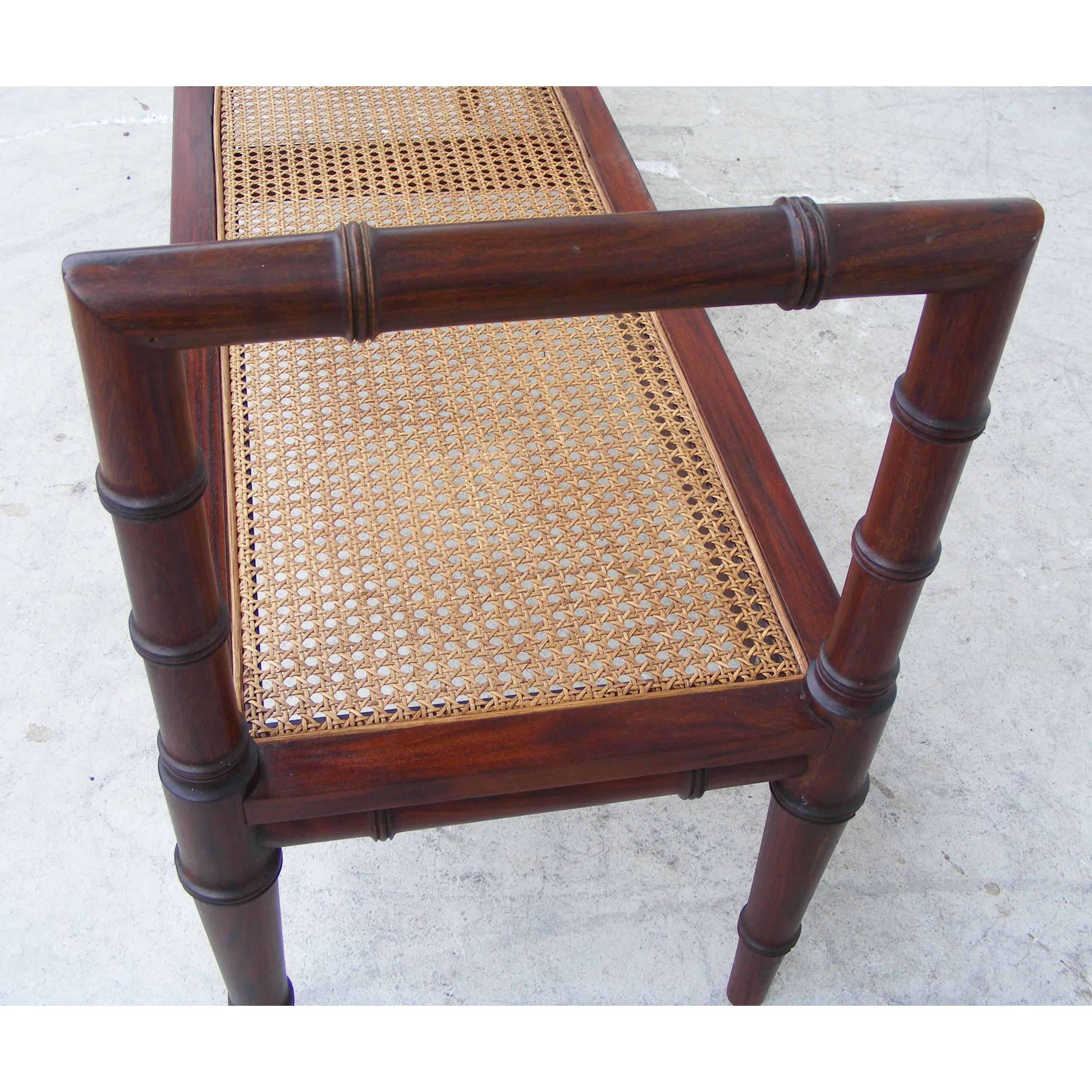 Chinoiserie Vintage Midcentury Chin Hua Cane Rosewood Bench (MR15253)