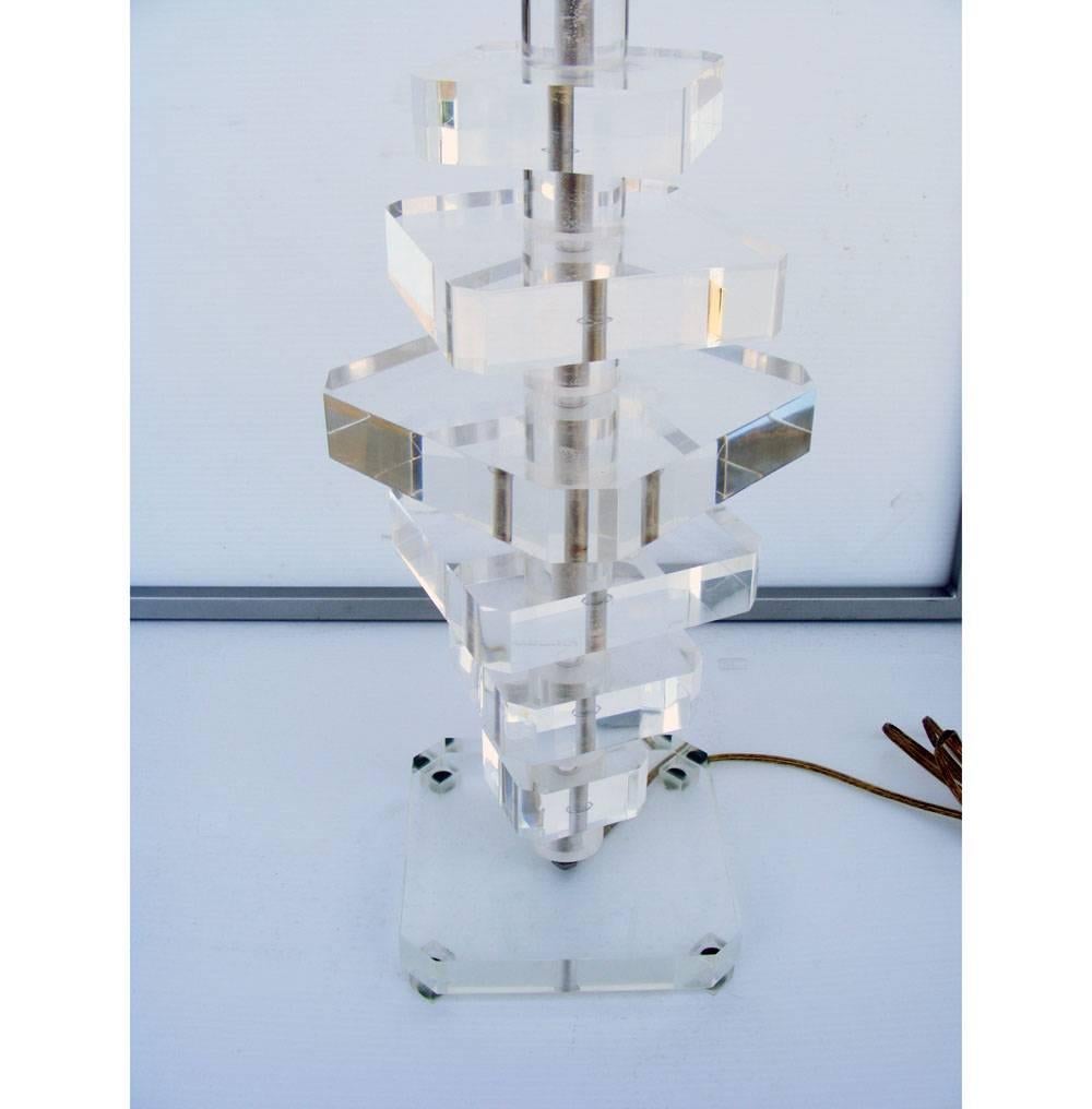 American Karl Springer Style Modern Stacked Lucite Table Lamp 'MR15256'