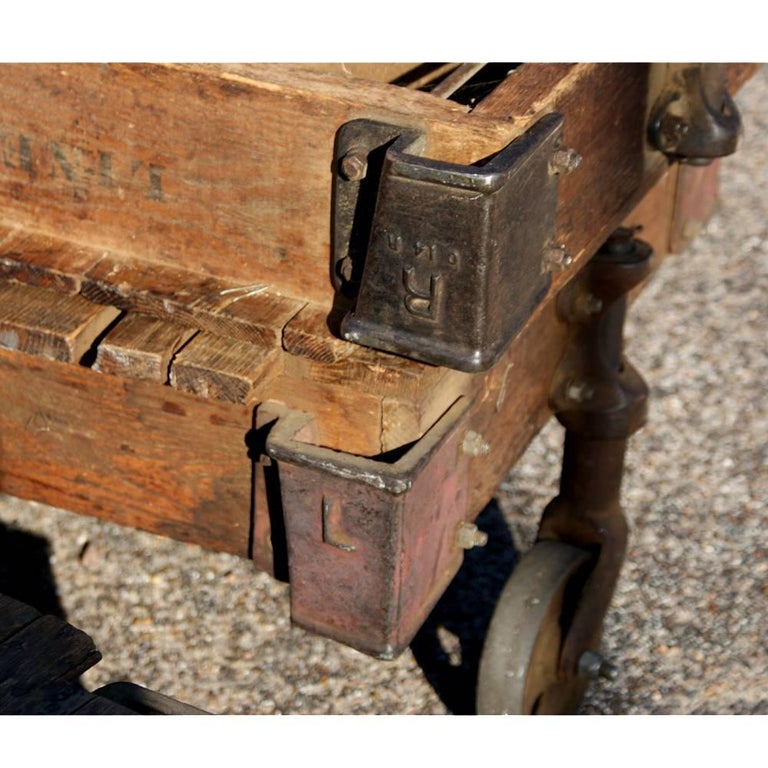 One Antique Wood Iron Industrial Rolling Cart In Good Condition For Sale In Pasadena, TX