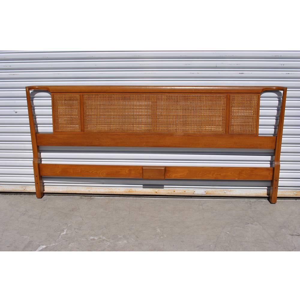 Vintage Midcentury Chin Hua Dunbar style cane headboard 
by Davis Cabinet Company

A fine example of a Asian inspired headboard in walnut finish with cane panels.
