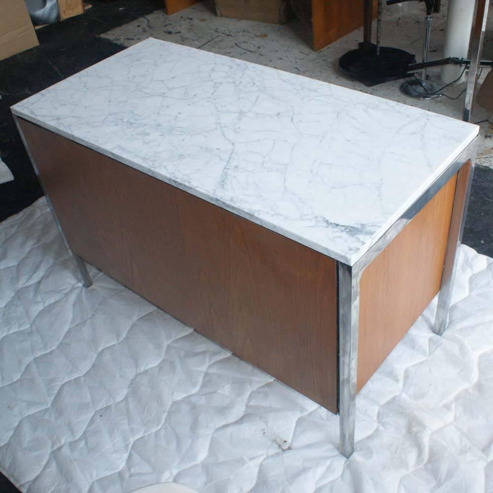 American Vintage Florence Knoll Style Carrara Marble and Chrome Cabinet 