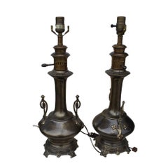Vintage Pair of Aged Brass Lamps by Frederick Cooper