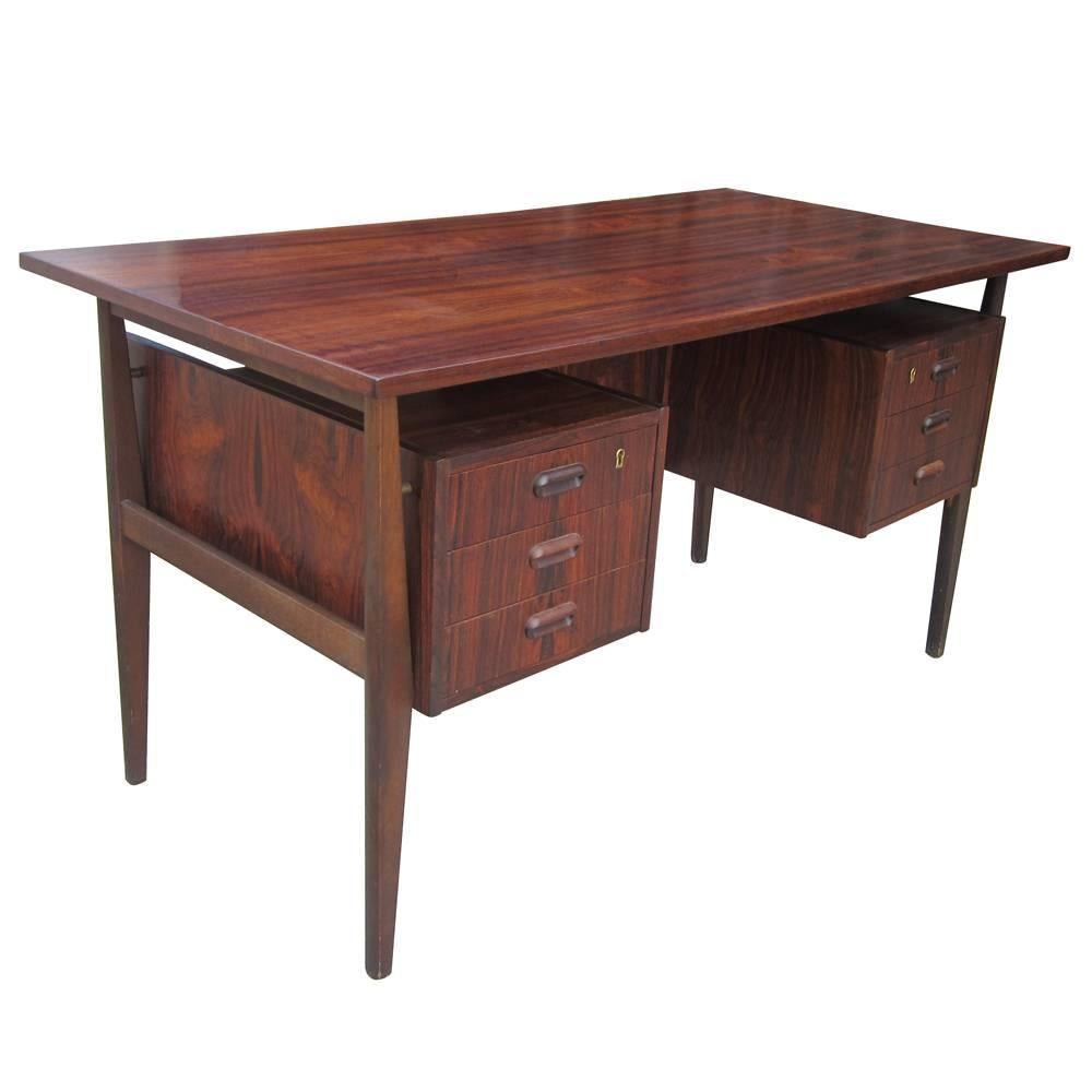 Vintage Danish Rosewood Two-Pedestal Desk 