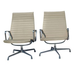 Pair of Vintage Fully Restored Eames Leather Aluminium Chair