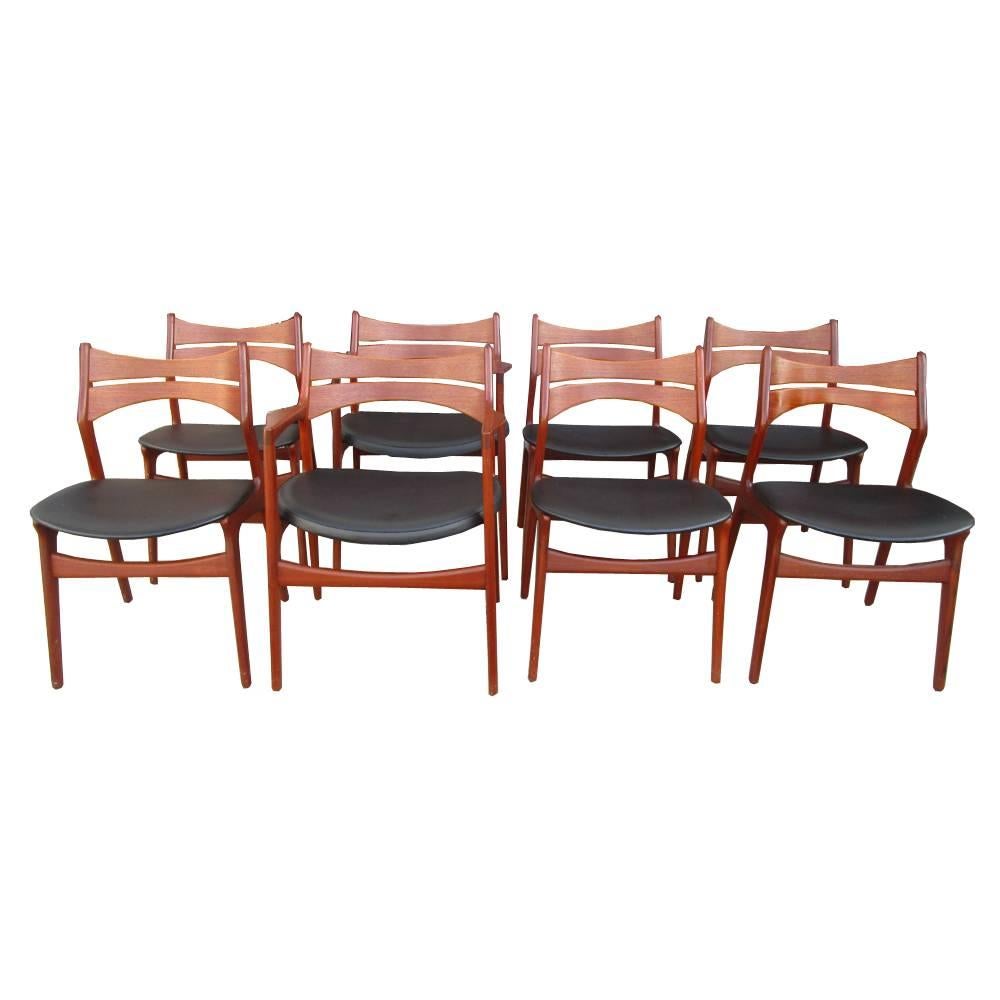 Upholstery Set of Eight Vintage Danish Erik Buck #301 Teak Dining Chairs for Christiansen