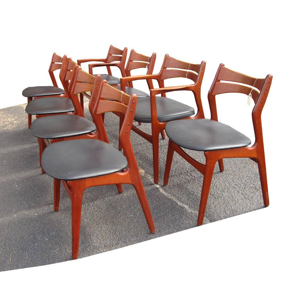 Set of Eight Vintage Danish Erik Buck #301 Teak Dining Chairs for Christiansen 1
