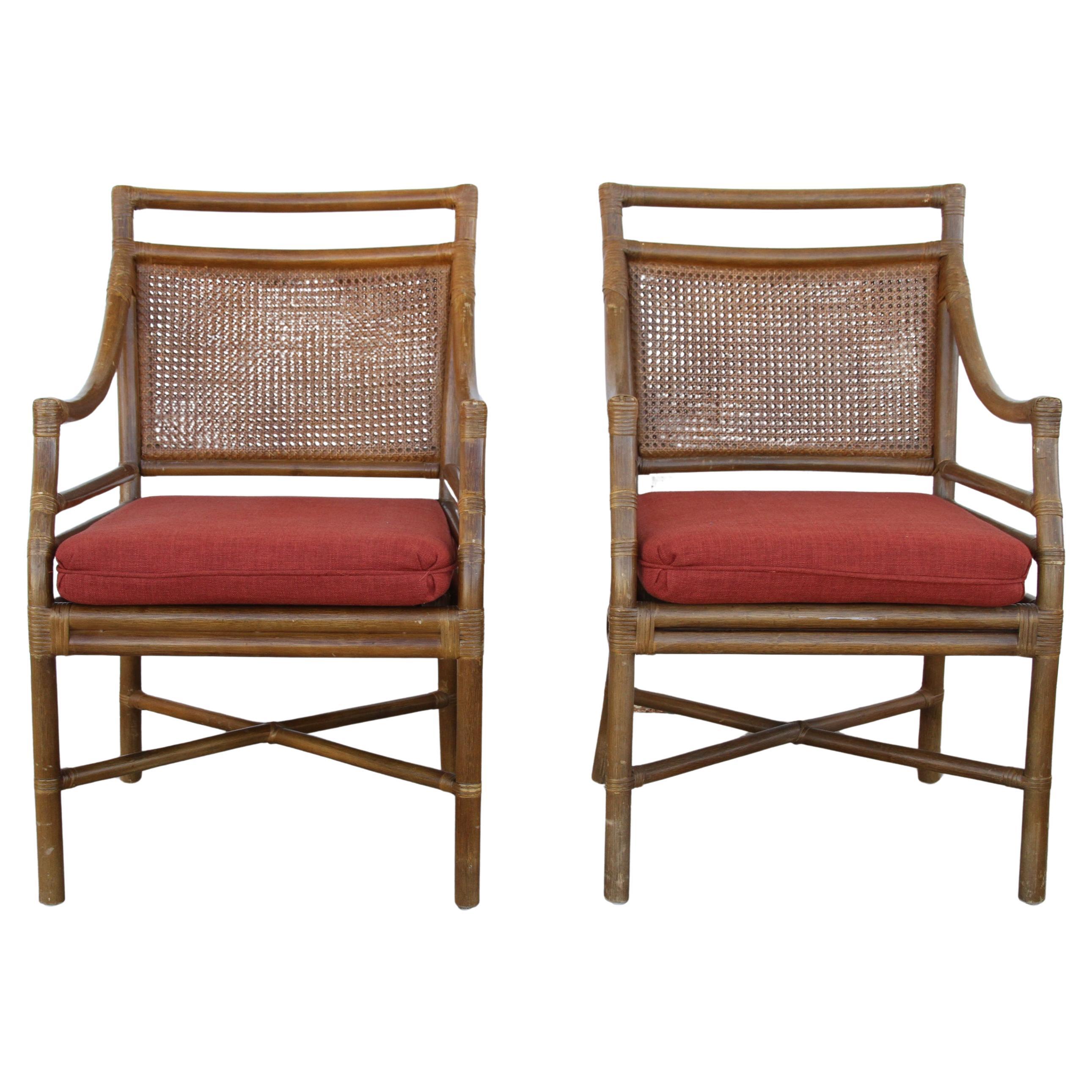 Set di 4 sedie da pranzo in canne di bambù in stile McGuire del metà secolo