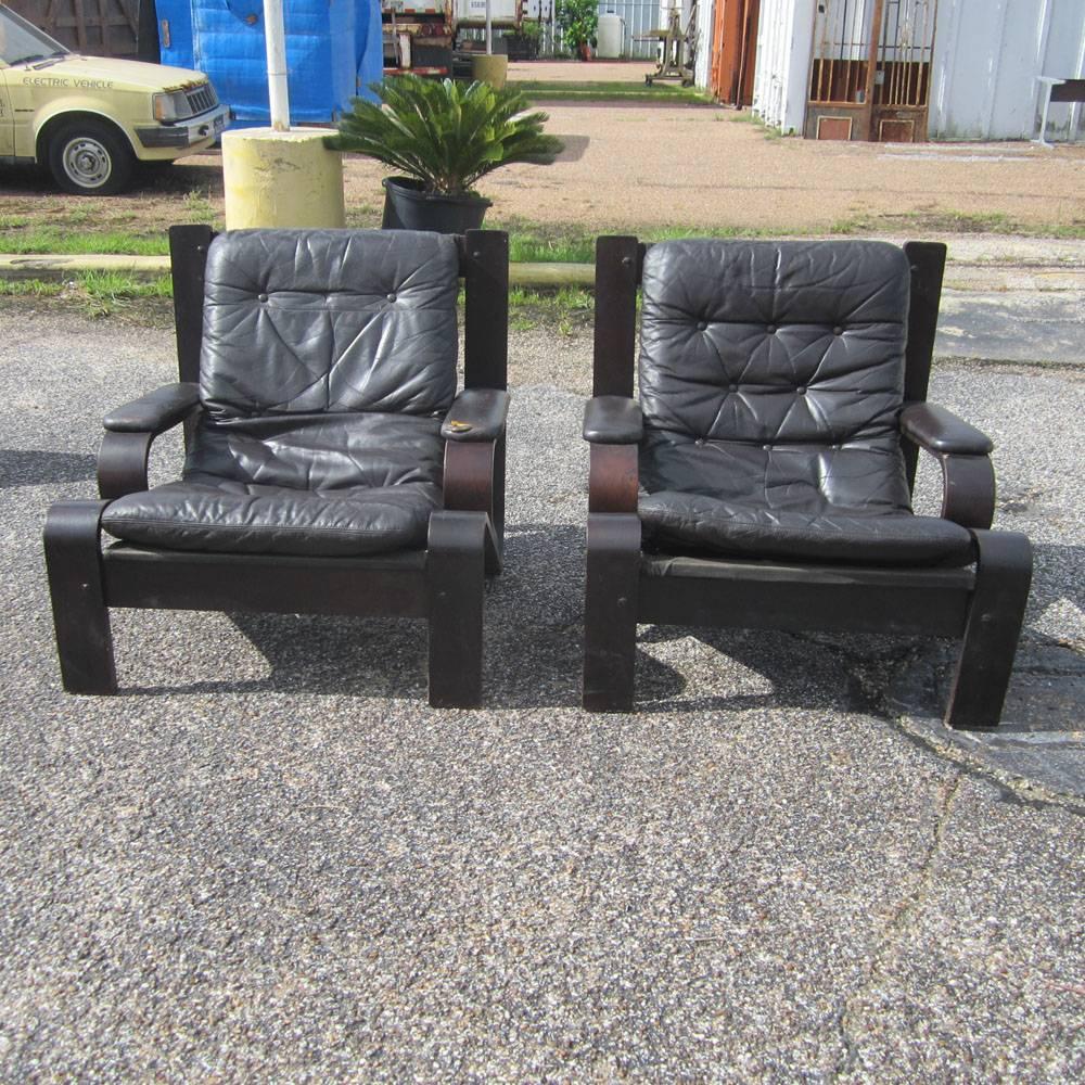 American Pair of Vintage Black Bentwood Lounge Chairs