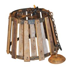 Antike industrielle Hängelampe aus Holz und Metall