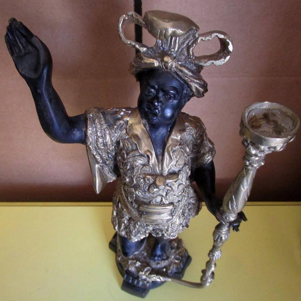 Vintage Blackamoor cast bronze pair of candle holders For Sale at 1stdibs